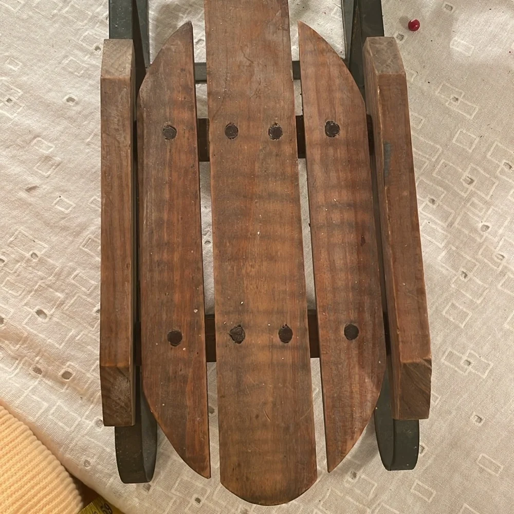 Vintage Wooden Green Painted Metal Quality Sled - Picture 6 of 9